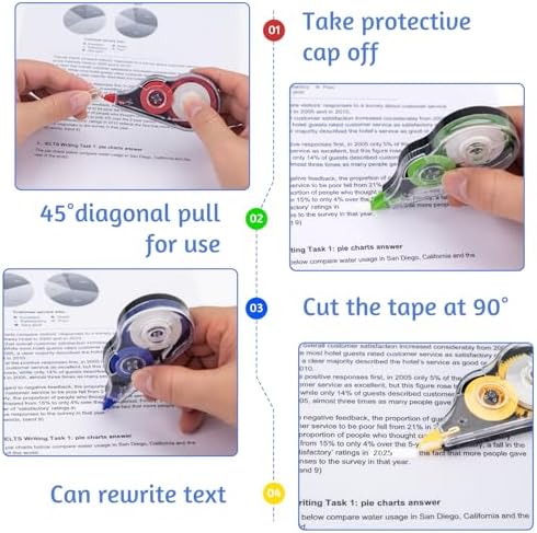 4 Pcs Colorful Correction Tape, 0.2 in Width, Clear