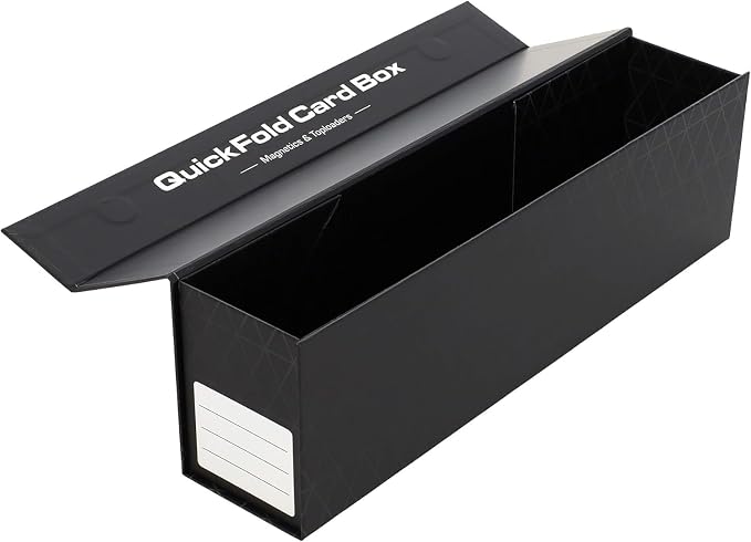 BCW QuickFold Card Boxes for Toploaders and Magnetics, Magnetic Lid, 6 Pack | Each box holds 225 toploaders or 50 magnetic holders, with quick assembly, a secure magnetic lid, and end labeling.