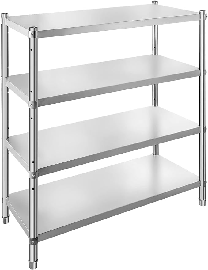 VEVOR Stainless Steel Shelving 46.8x18.5 Inch 4 Tier Adjustable Shelf Storage Unit Stainless Steel Heavy Duty Shelving for Kitchen Commercial Office Garage Storage 330lb Per Shelf