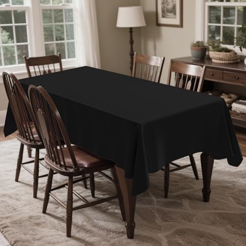 CXPSINC 54 Inch X 100 Feet Plastic Table Cover Roll Disposable Tablecloth with Slide Cutter for All Type/Shape Tables | Party, Banquet, Birthdays, Weddings(Black, 100 Feet)