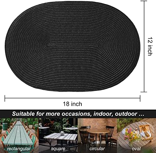 AHHFSMEI Placemats Set of 6 for Dining Table Washable Woven Non-Slip 18x12 inches Placemat Heat-Resistant Durable Table Mats for Dining Table Easy to Clean (Oval Black, 6)