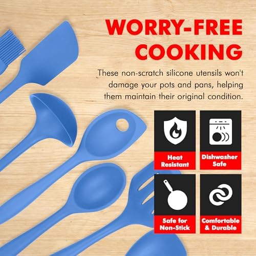 Chef Craft 7 Piece Blue Premium Silicone Kitchen Tool Set (42081)
