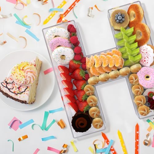 11" Acrylic Letter Charcuterie Box, Reusable Fillable Alphabet Number Shaped Form Tray for Birthday Anniversaries, Party Decorative Serving Plates Display Candy Cake (H)