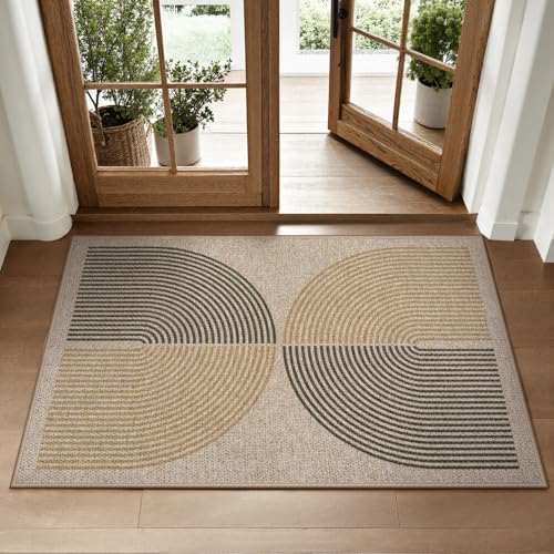 Lahome Enfys Rainbow Easy Jute Rug, 2x3 Entryway Rug Indoor Outdoor Front Door Mat, Farmhouse Neutral Non Slip Non Shedding Washable Kitchen Mats for Floor Foyer