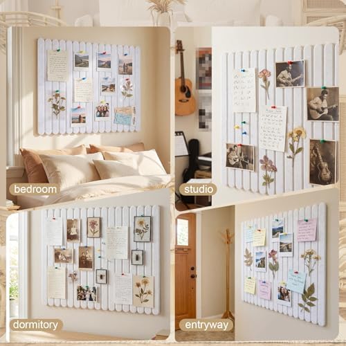 Yookeer Large Scalloped Felt Bulletin Board 36'' x 24'' Cork Board Alternative for Office Wall Decor 6 Pack with 25 Safe Removable Adhesive Tabs Push Pin, Felt Pin Boards for Home Office(Cream White)