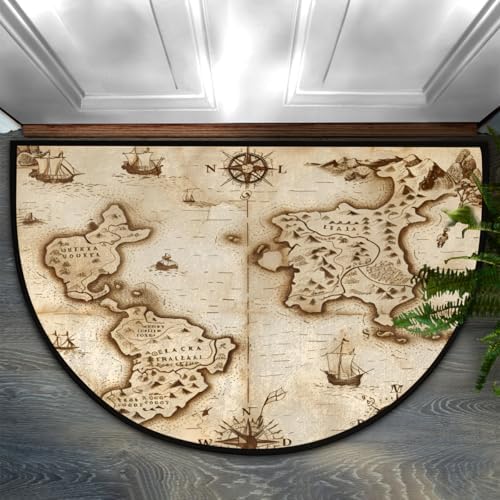 Retro Pirate Clip Art Half Round Door Mat Non Slip Washable Semi Circle Area Rug Absorbent Soft Half Moon Rug Floor Mat for Indoor Outdoor Kitchen Bathroom Patio Front Door Mat Decor,a-387