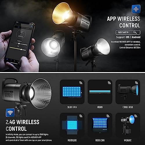 NEEWER CB60B 70W LED Video Light with 2.4G&APP Control, COB Bi Color