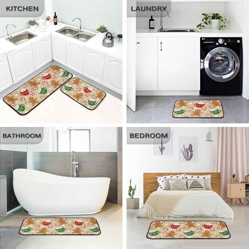Christmas Gingerbread Man Kitchen Mat Set of 2 Winter Cane Candy Kitchen Rugs 2 Piece Floor Mats Washable Non Slip Rug for Indoor Bedroom Living Room Bathroom Home Decor