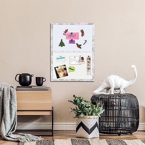 Bulletin Board Whiteboard White Felt Board Combo for Office School Kitchen Bedroom, White Wood Frame,17.7"*23.6",Whiteboard+WH-4560WH
