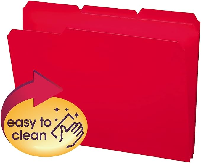 Smead Poly File Folder, 1/3-Cut Tab, Letter Size, Red, 24 per Box (10501)