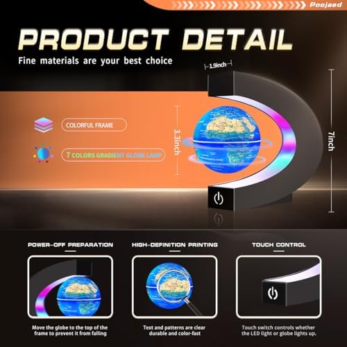 Magnetic Levitating Floating Globe with 7 Colored Lamp, World Globe for Men Father Boy Girl, Birthday Gifts Office Home Desk Toy Decor Display Frame, Cool Tech Gadgets Gifts