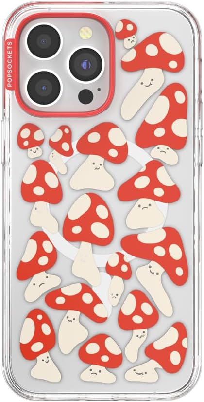 PopSockets iPhone 14 Pro Max Case with MagSafe, Phone Case for iPhone 14 Pro Max, Grip Sold Separately, Wireless Charging Compatible - Red Shrooms
