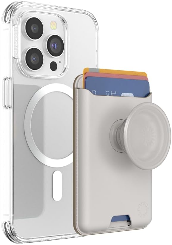 PopSockets Phone Wallet for MagSafe with Grip- Horchata | PopWallet, Holds 3 Cards, Magnetic, Removable, Secure, White, Electronic Accessories, For iPad/Kindle/iPhone/Android