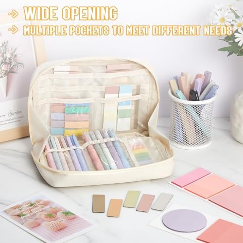 Jutom 41 Pcs Aesthetic Book Annotation Kit with Pencil Bag Bible Journaling Kit Notebook Sticky Note Tab Highlighter Black Ink Pen Page Marker School Office Supplies Bible Lover Gift(Beige)