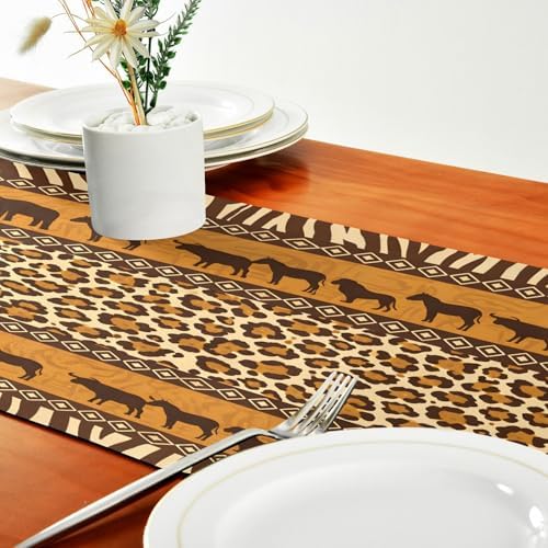 ALAZA Double-Sided African Leopard Print Table Runner 18x72 Inches Long,Table Cloth Runner for Wedding Birthday Party Kitchen Dining Home Everyday Decor