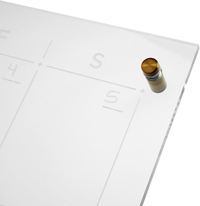 russell+hazel Acrylic Monthly Wall Calendar, Clear and Gold-Tone, Includes Wet Erase Markers and Mounting Hardware, 24” x 24” x .25”, Model Number: 44624