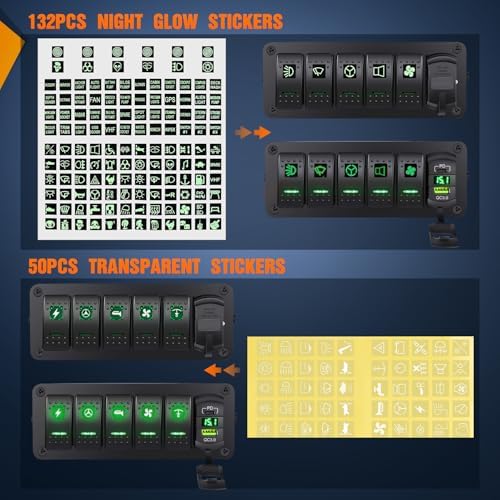 Nilight 5 Gang Rocker Switch Box w/Voltmeter PD Type C and USB Socket