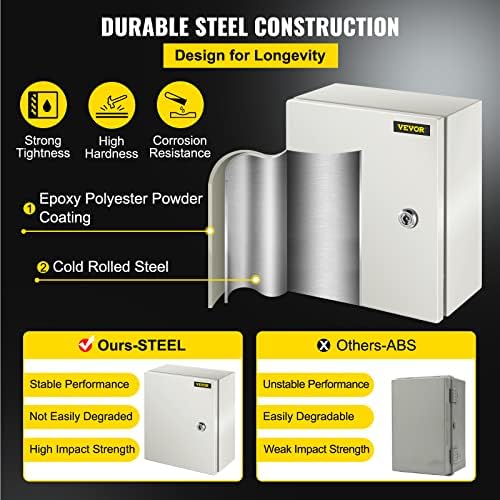 VEVOR NEMA Steel Enclosure, 12" x 10" x 6" NEMA 4X Steel Electrical Box, IP66 Waterproof & Dustproof, Outdoor/Indoor Electrical Junction Box, with Mounting Plate