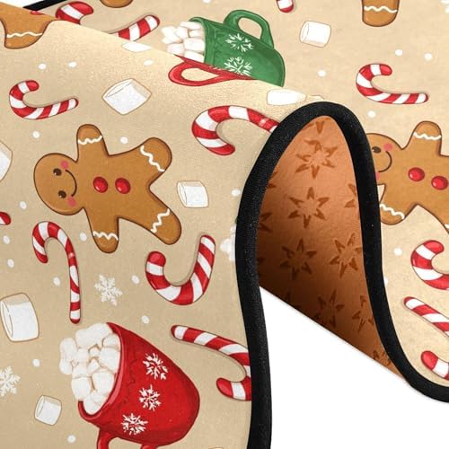 Christmas Gingerbread Man Kitchen Runner Rug 2x6 Ft Winter Cane Candy Kitchen Runner Mat Brown Area Rug Non Slip Washable Floor Carpet for Bathroom Living Room Bedroom Laundry Home Decor