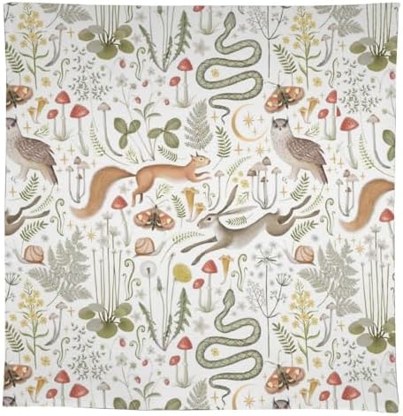 Country Forest Tablecloth, Wild Animal Hare Squirrel Owl Snake Snail Flowers Mushroom Table Cover for Tea Party Weddings Indoor Outdoor Dining 60x120in