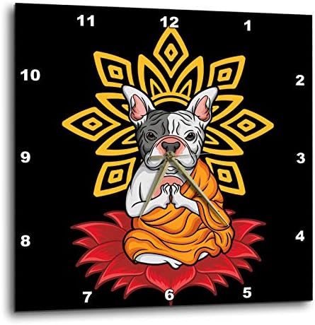 3dRose Wall Clock Silent - 10 inch - French Bulldog Frenchie with Mandala Yoga Buddha Zen - Yoga
