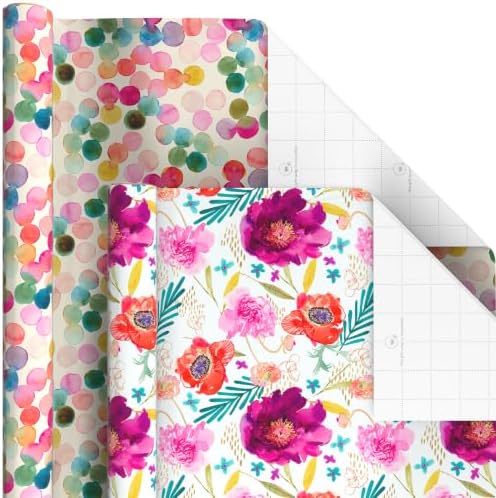 Hallmark Wrapping Paper Rolls for Birthday, Bridal Shower, Baby Shower, Gift Wrap Paper (Set of 6 Rolls: 180 sq. ft. ttl.) Butterflies, Gold Animal Print, Pink Flowers for All Occasions