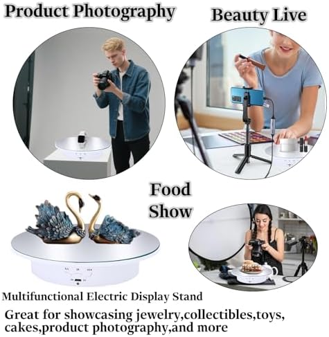 JAYEGT Motorized Rotating Display Stand, 7.87inch /17.6lbs Load, 360 Degree Electric Rotating Turntable for Photography Products, Jewelry，5 Colors Backgrounds, Mirror Cover (White/Remote Control)