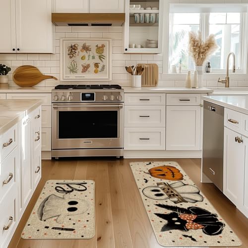 Artoid Mode Ghost Boo Halloween Kitchen Mats Set of 2-17x29+17x47