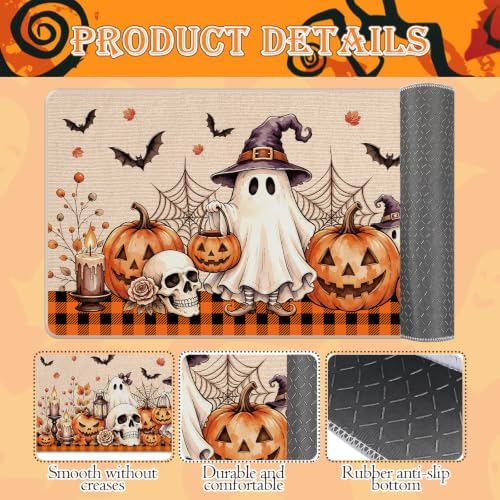 Halloween Kitchen Mats Set of 2, Pumpkin Ghost Skull Kitchen Rugs