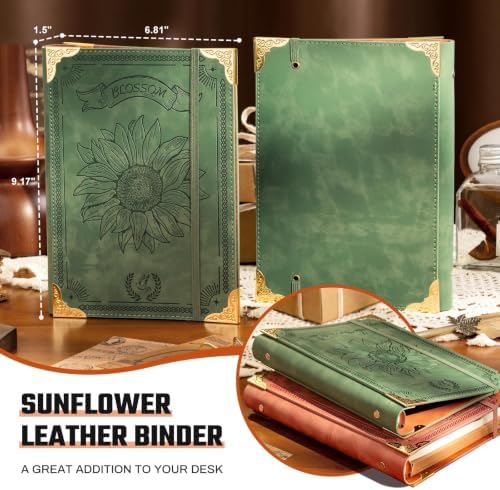 2Pcs Sunflower PU Leather A5 Binder 6 Ring Refillable Journal Cover