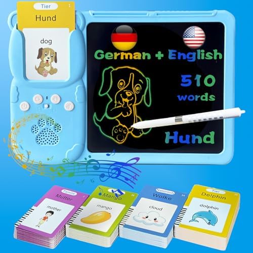 Writing Drawing Tablet with Talking German Flash Cards - Blue