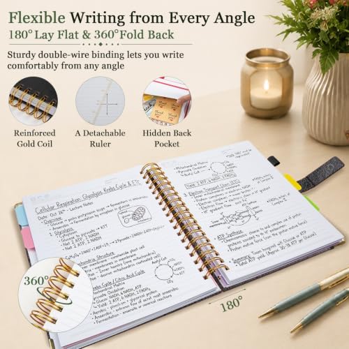 5 Subject Spiral Notebook with Pocket Dividers, 8''x10'' 300 Pages Notebook