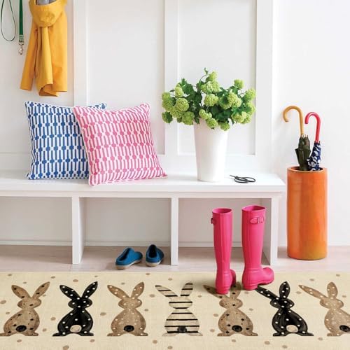 Happy Easter Kitchen Rugs and Mats Set of 2,Spring Rabbit Bunnies Polka Dots Farmhouse Non Slip Washable Floor Sink Mats Decorations for Home Kitchen 18"x48"+18"x30"