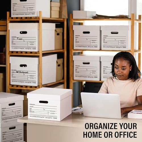 BOX USA Boxes with Lids and Handles (12-Pack) - File Storage Boxes for Office Supplies, Book Storage, Moving, and Packaging