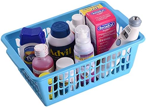 YBM HOME Plastic Perforated Storage Basket Bin Office Drawer, Shelf Desktop Countertop Tray Organizer 32-1188 (6, Blue)