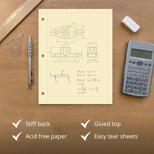 Roaring Spring Graph Ruled Engineering Pad, Engineering Graph Paper Pad, 24 Pack, 5x5 Enclosed Grid, 8.5" x 11", 100 Sheets, 3 Hole Punched, Buff Tinted Sheets, Made in USA