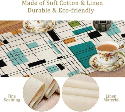 Mid Century Geometric Table Runner,Table Runners for Kitchen Dining Modern Tables Decor Decoration for Kitchen Family Dinner Table Holiday Party 13 x 60 Inch