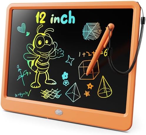 KOKODI LCD Writing Tablet, 12 Inch Colorful Toddler Doodle Board Drawing Tablet, Erasable Reusable Electronic Drawing Pads, Educational and Learning Toy for 3-6 Years Old Boy and Girls(Orange)