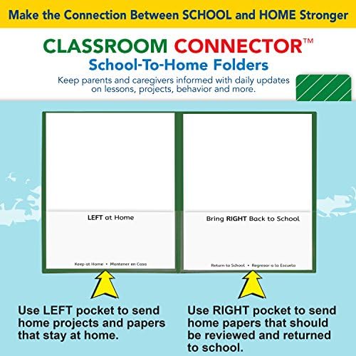 C-Line Classroom Connector School-to-Home Folders, Green, 25 per Box (32003) (Pack of 6)