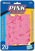 BAZIC Products Pink Pencil-Top Eraser Caps, Latex-Free, 20 Count, 144-Case