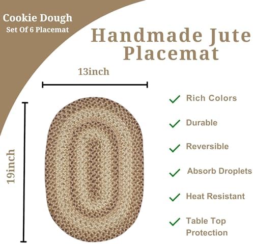 Homespice Cookie Dough Jute Braided Placemats, Oval 13x19 Set of 6