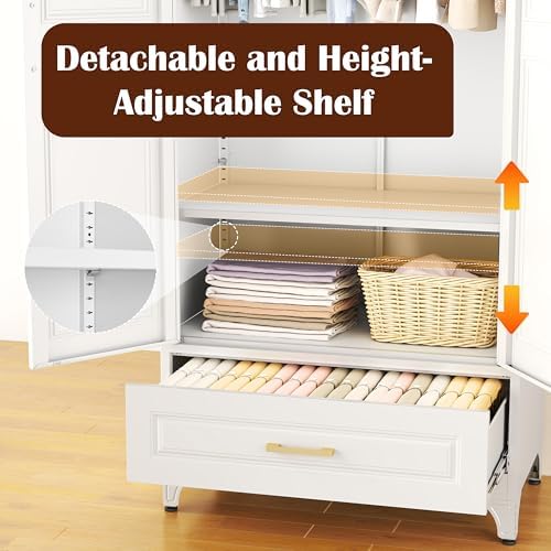 SteeLoong 71”H Metal Wardrobe Cabinet,Armoire Wardrobe Closet with Drawer