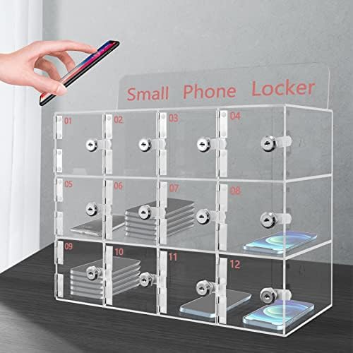 Cell Phone Cabinet,Aluminum Alloy Pocket Chart Cell Phones Storage Cabinet, Cell Phone Locker,Wall-Mounted with a Locked,for Classroom, Office, Gym (12-Grid)
