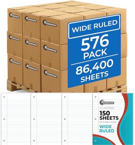 Rosmonde 86400 Sheets Loose Leaf Paper Bulk, 576 Pack, Wide Ruled Paper