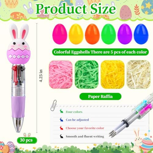 30Pcs Easter Animals Mini Multicolor Pens in One 4-in-1 Cute Pens Bulk with 30 Eggshells, Fun Gifts Assorted Ink Kawaii Ballpoint Pen for Birthdays and Parties