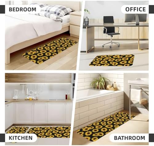 Lovely Sunflower Kitchen Floor Mat 2 Sets, Non Slip Rugs Absorbent Mats for Floor Countertop Office Home, Sunflower Indoor Outdoor Decor Doormat 17" x 29.5" + 17" x 47"