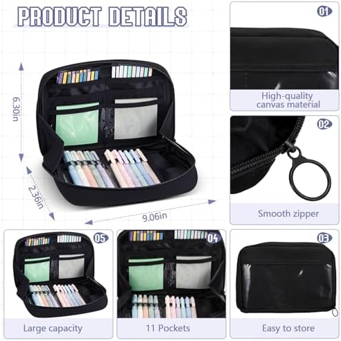 135 Pcs Book Annotation Kit Aesthetic Pencil Case Bag 12 Highlighter 11 Gel Pen 1 Marker 300 Sheet Transparent Sticky Notes Pad 2640 Index Stickers Bible Study Supplies(Kawaii,Black)
