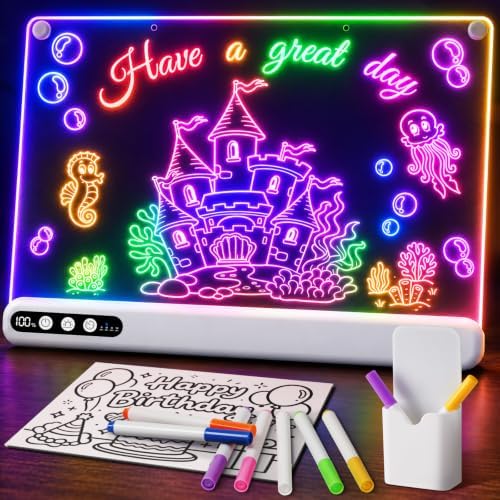 17" LED Drawing Board with 14 Light Effects & Timer, Gift for Kids Age 3-12