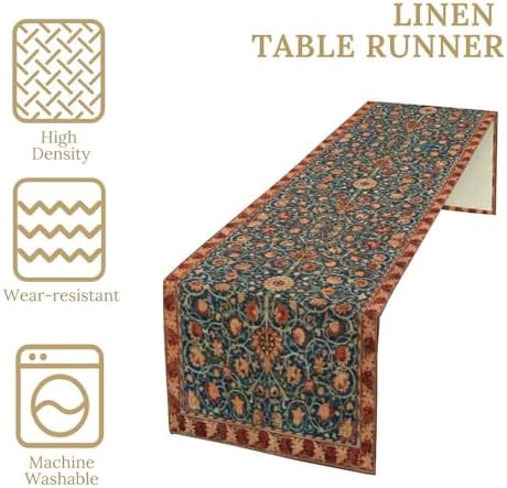 William Morris Table Runner, Rustic Boho Ethnic Flower Original Design Print Table Runner for Home Party Dining Room Kitchen Decor 13x70 Inch