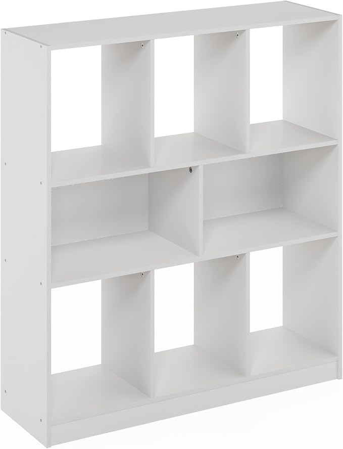 Furinno DALY Book Shelf, 8-Cube Bookshelf, Horizontal Cube Storage Organizer Bookcase, 10.9 x 35.4 x 39.4, for Living Room, Bedroom, Home Office, White